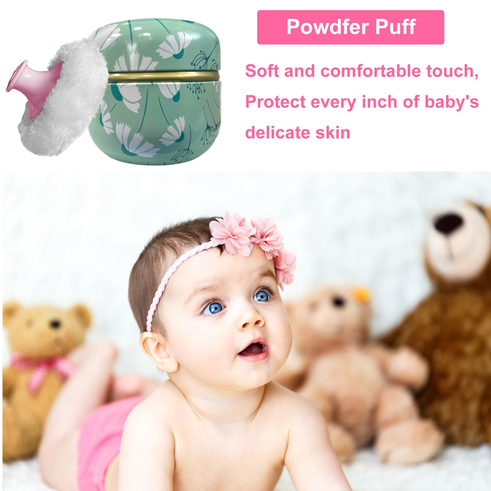 Qopoto Body Powder Puff and Container for Dusting Powder (Dandelion)