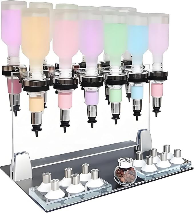 Hrxllb Professional Manual Perfume Dispenser, Liquid Filling Machine Transfer Tools,Manual Dispenser Set, Adjustable Pump Heads & Testing Cups for Shops & Lab & Bars(12Heads)