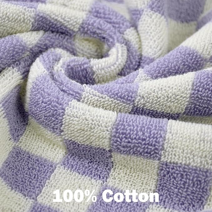 Wash Cloths Checkered 4 Pack (Lilac) - Cotton Washcloths for Face Body