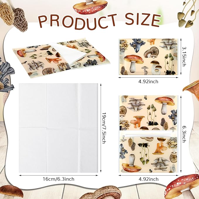 Geyee 50 Packs Tissue Travel Size Facial Paper Napkins Travel Packs Disposable Pocket Tissues for Wedding Guest Traveling School Purse Home Supplies, 500 Sheets 3 Ply(Mushroom)