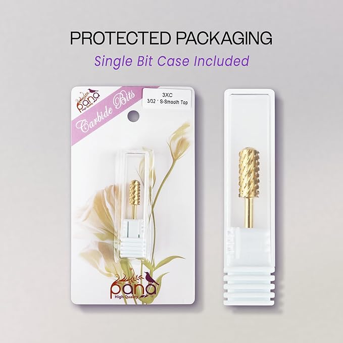 PANA 3/32" Small Smooth Round Top Safety Carbide Nail Drill Bit for Gel Polish & Acrylic Removal Nail Salon Manicure Pedicure Electric File Tools (Small Barrel - Gold, 3X Coarse)