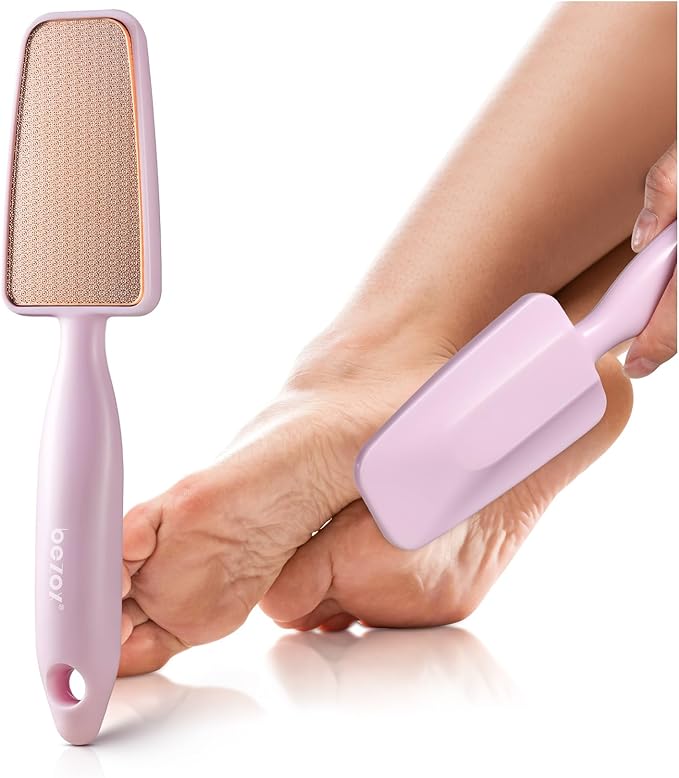 BEZOX Glass Foot File Callus Remover, Long Handle Foot Scrubber for Dead Skin, Cracked Heel Foot Scraper - Purple