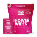 Super Fresh Shower Body Wipes, Travel Essentials for Camping, Large Rosewater Wipes for Adults, Women, Men, Kids Personal Hygiene Cloth Enriched with Aloe and Vitamin E, Individually Wrapped 10 Pack