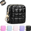 Playexen 4.9" Puffy Small Makeup Bag, Cute Quilted Cosmetic Bag for Purse, Mini Travel Toiletry Organizer Pouches for Women, Black