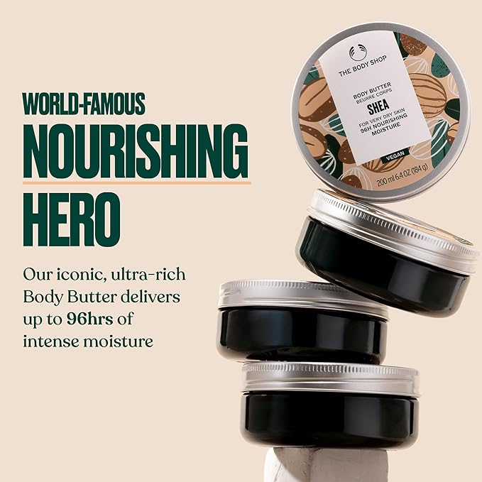 The Body Shop Body Butter | 96hr Nourishing Moisture for Dry Skin | Non-Greasy with Shea Butter for Smoother Softer Skin, Vegan, 200 ml / 6.4 oz (Shea)