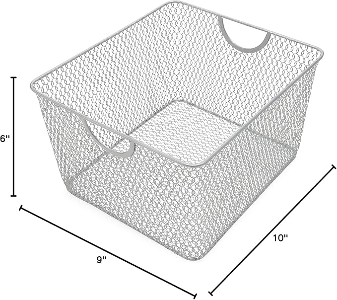 YBM Home Kitchen Pantry Organizer Wire Basket for Shelves, Cabinets, Pantry, Countertop, Mesh Open Storage Bin Metal Basket for Organizing Food Supplies 10” x 9” x 6” Pack of 1, Silver