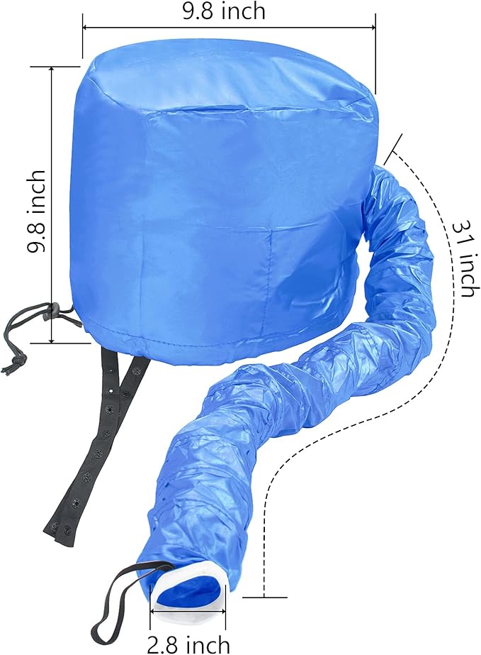 Safety Portable Hair Dryer Bonnet Attachment for Hair Styling, Adjustable Chin Strap and Side Fitting Drawstring Hood Dryers for Hair Home