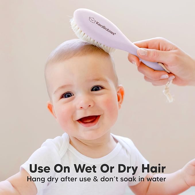 Wooden Baby Hair Brush - Cradle Cap Baby Brush with Soft Goat Bristles, Perfect Gentle Scalp Newborn Comb for Infant, Girls, Boys, Bath Essentials (Thistle, Regular)