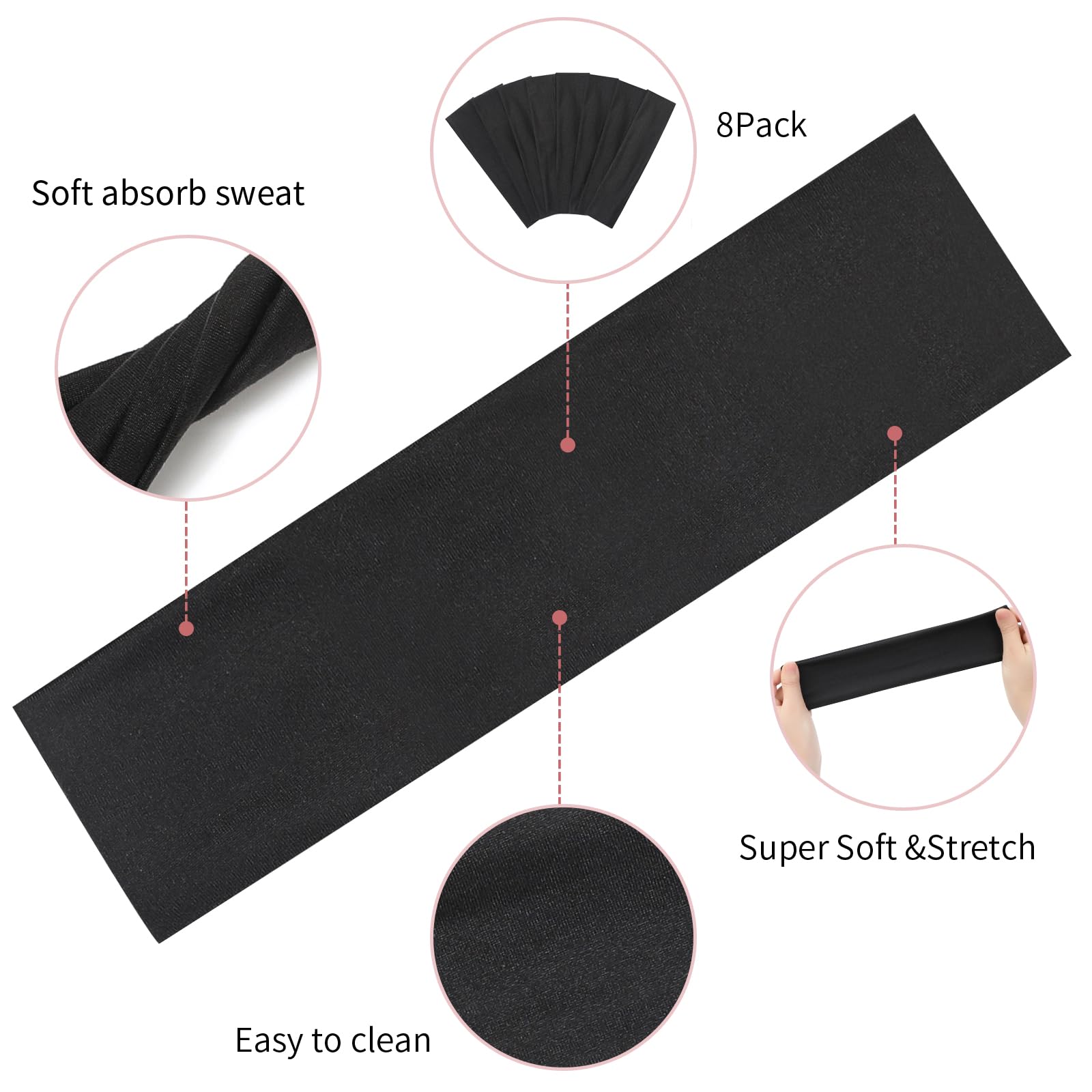 Fishinsea 8 Pack Sport Headbands for Women, Elastic Soft Fabric Non-Slip Hair Bands Hair Warp for Daily Workout Yoga Running Sports