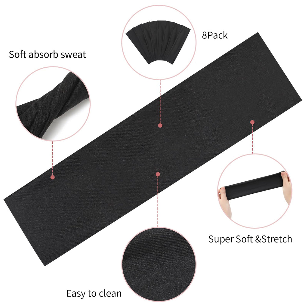Fishinsea 8 Pack Sport Headbands for Women, Elastic Soft Fabric Non-Slip Hair Bands Hair Warp for Daily Workout Yoga Running Sports