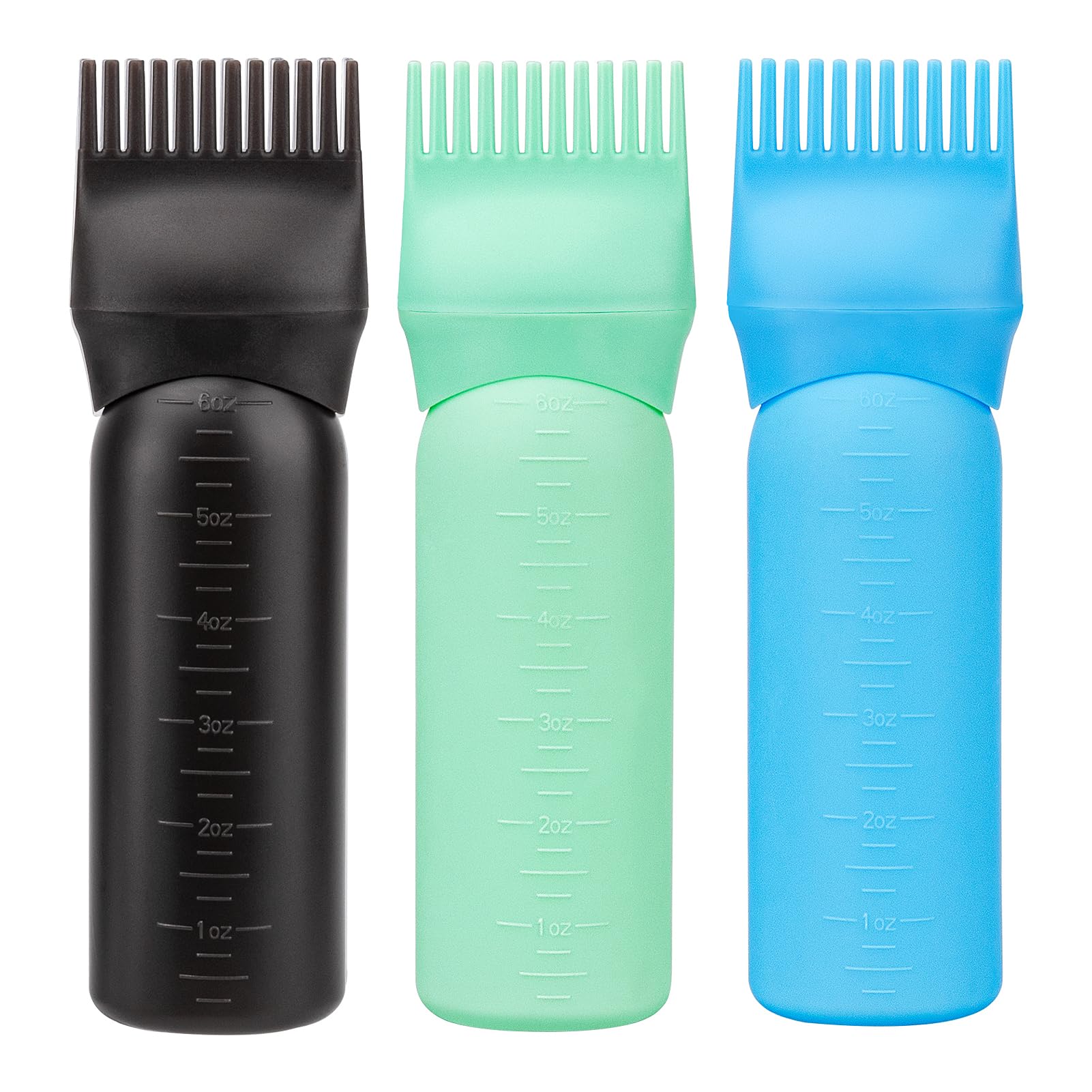 Cosywell 3 Pack 6 Ounce Hair Oil Applicator Bottle, Black Blue Green