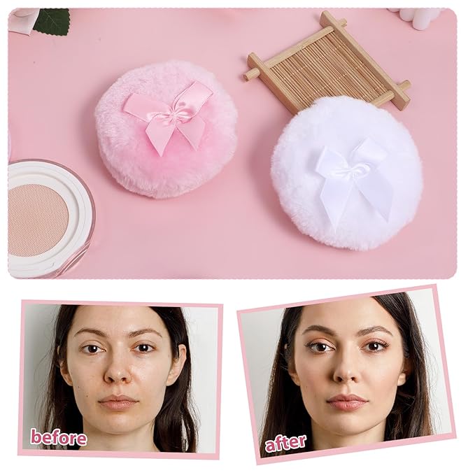 2 PCS Dusting Powder Puff, 3.4 Inch Soft Dusting Puffs Large Fluffy Powder Puff, Washable Reusable, Big Fluffy Puffs for Women Makeup Face Body(Pink+pink)