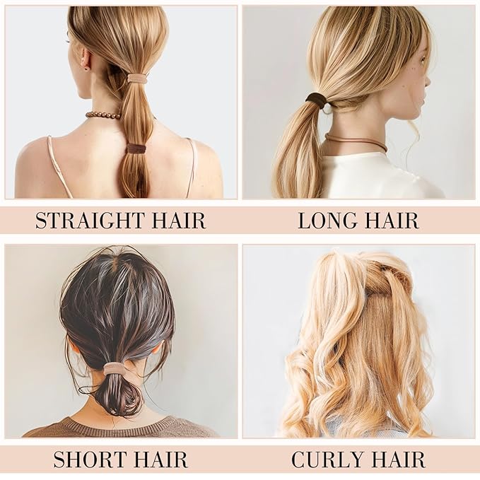 obeoby 100PCS Brown Hair Ties for Thick Hair, Seamless Nylon Elastic Ponytail Holders Stretchy Hair Bands for Women Girls