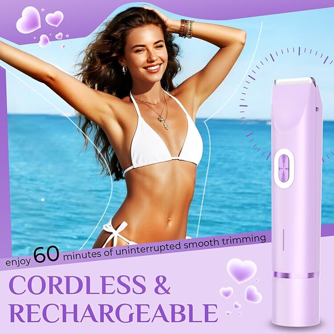 New 2-in-1 Electric Bikini Trimmer for Women - Dual Head Electric Razor,Waterproof Painless Bikini Shaver, Pubic Hair Trimmer for Private Area & Body Hair, Purple