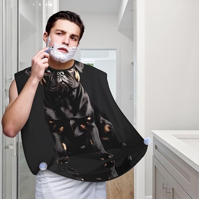 Cute Black Pug Dog-Standard-Scale-2_00x Print Beard Bib Shaving Apron, Beard Hair Trimming Cape Gift For Dad