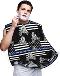 Beard Apron Hair Catcher, Thin Blue Line American Flag Motorcycle Dirt Bike Shave Bib, Waterproof Non-Stick Shaving Bib, Trimming Grooming Tool for Dad Men Anniversary