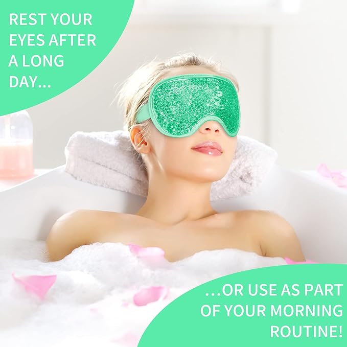Cooling Eye Mask with Gel Beads, Reusable Cold Eye Mask for Puffy Eyes, Dark Circles, Sleep, Relaxation, Soft Cooling Eye Pads for Men Women (Green)