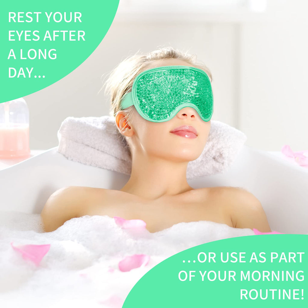 Cooling Eye Mask with Gel Beads, Reusable Cold Eye Mask for Puffy Eyes, Dark Circles, Sleep, Relaxation, Soft Cooling Eye Pads for Men Women (Green)