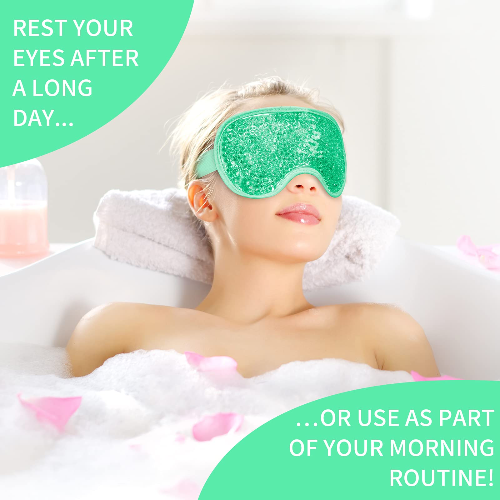 Cooling Eye Mask with Gel Beads, Reusable Cold Eye Mask for Puffy Eyes, Dark Circles, Sleep, Relaxation, Soft Cooling Eye Pads for Men Women (Green)