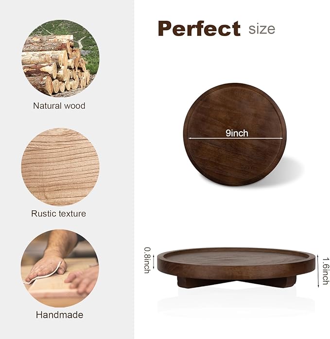 Round Decorative Tray Farmhouse Kitchen Decor Soap Dish, 9" Walnut