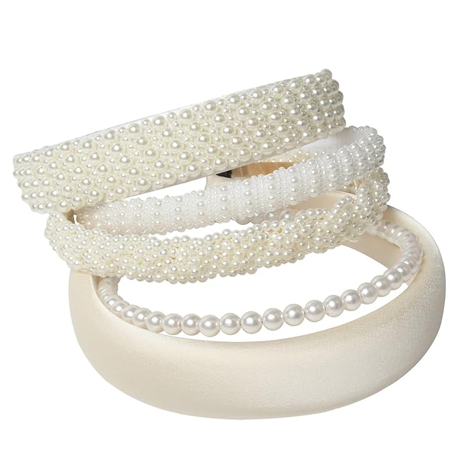 Cuizhiyu 5PK White Pearl Headbands for Women Girls Cute Pearl dainty Headbands Bling Faux Pearls Hairbands Wedding Hair Accessories hair hoop headband
