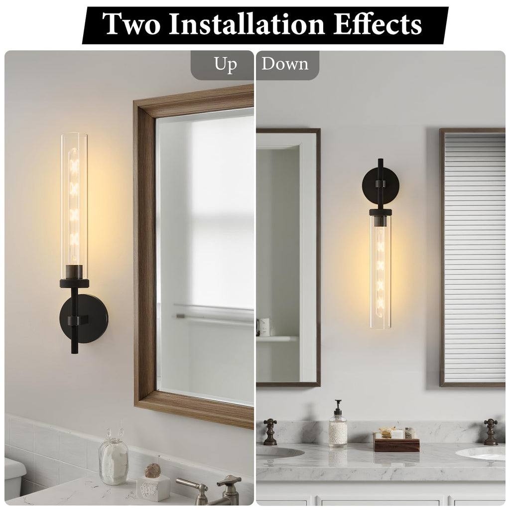 Brass Knurled Tube Wall Sconce: Set of 2 Modern Glass Sconces with Bulbs