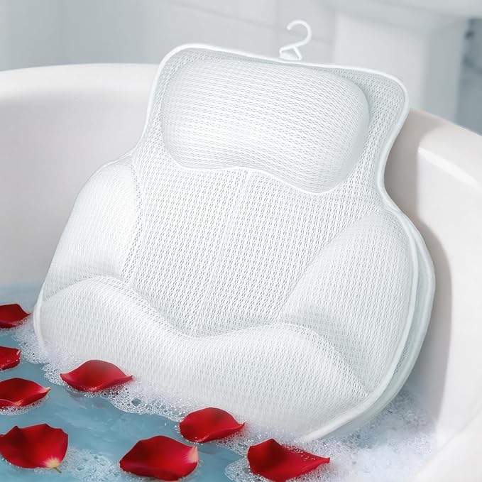 Wnfou Thickened Anti-Slip Bath Pillow for Tub, 88 Powerful Suction Cups, 5D Mesh Fabric, Ergonomic Head Neck Back Support, Quick Drying and Machine Washable, Luxury Spa Gift for Women