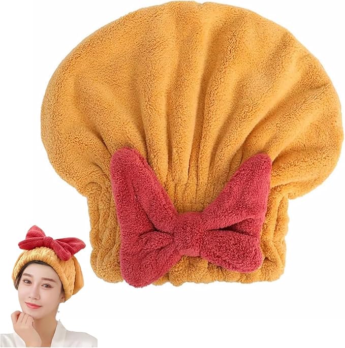 YUMINGUHC Microfiber Hair Drying Caps for Women Yellow