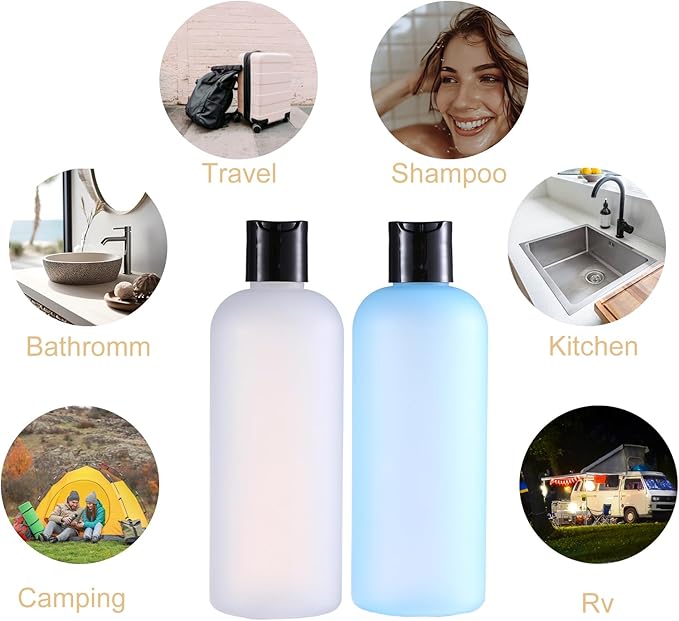 Geartrust 10 oz Small Plastic Bottles with Disc Caps, Empty Shampoo Bottle, Leak Proof Travel Bottles for Toiletries,Conditioner,Lotions,Cream, Dish Soap,BPA Free, Pack of 2