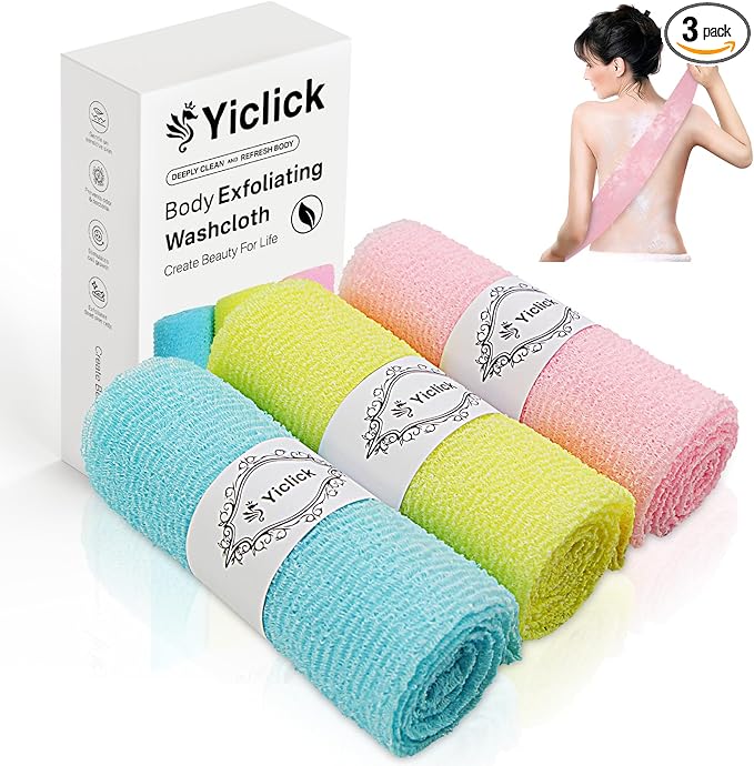 Yiclick Exfoliating Washcloth Towel, Exfoliating Body Scrubber, Back Scrubber for Shower Bath Washer, Japanese Exfoliating Wash Cloth, Korean Body Scrubber Exfoliator, Body Scrub Loofah Luffa Colors
