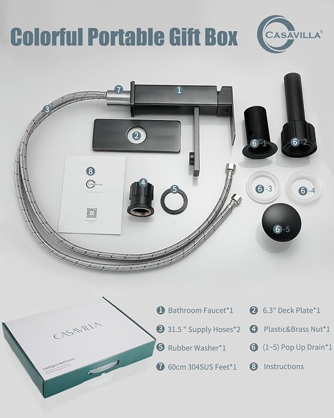 Bathroom Sink Faucet, Oil Rubbed Bronze Bathroom Sink Faucets & Parts(Pop-up Drain+6" Escutcheon Plate+Supply Hoses), Single Handle for Modern Farmhouse RV Sink
