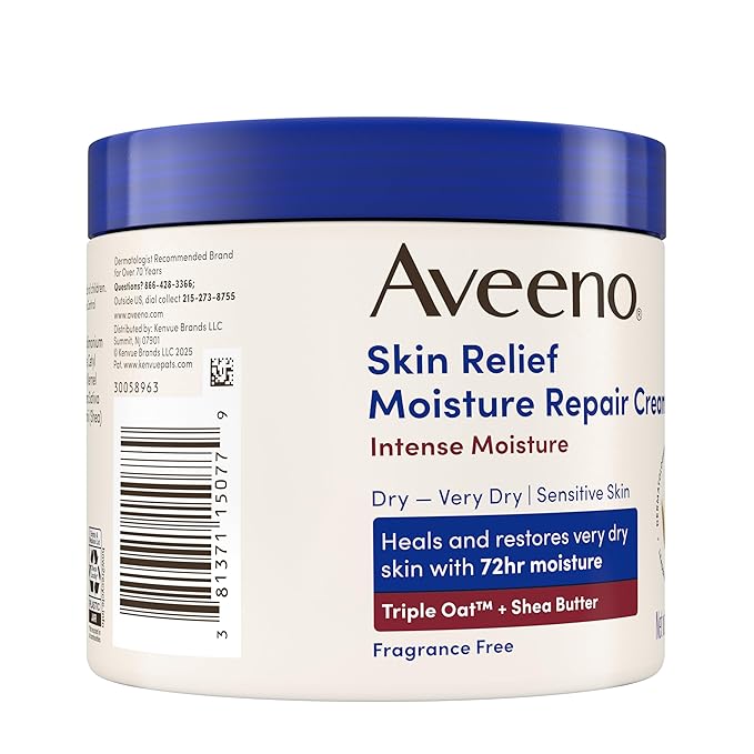 Aveeno Skin Relief Intense Moisture Repair Body Cream with Triple Oat & Shea Butter Formula, Moisturizing Cream Heals & Restores Very Dry Skin with Long-Lasting Moisture, Fragrance-Free, 11 Oz