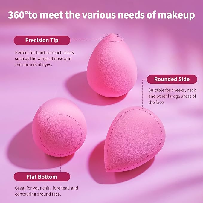 BEAKEY Makeup Sponge Set for Blending, Pink Soft Beauty Sponges