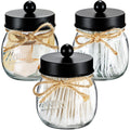 SheeChung 3 Pack Glass Mason Jar Qtip Holder, Black Stainless Steel Lids