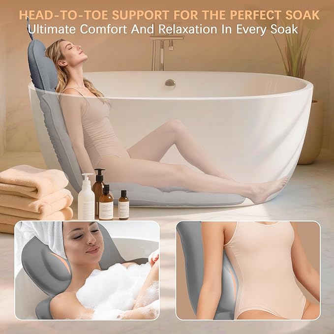 59'' Full Body Bath Pillow for Bathtub 6D Air Mesh 144 Suction Cups