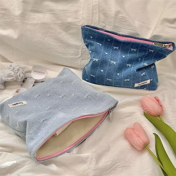 SxoSyo Denim Makeup Bags for Women, Cosmetic Bag Purse, Blue