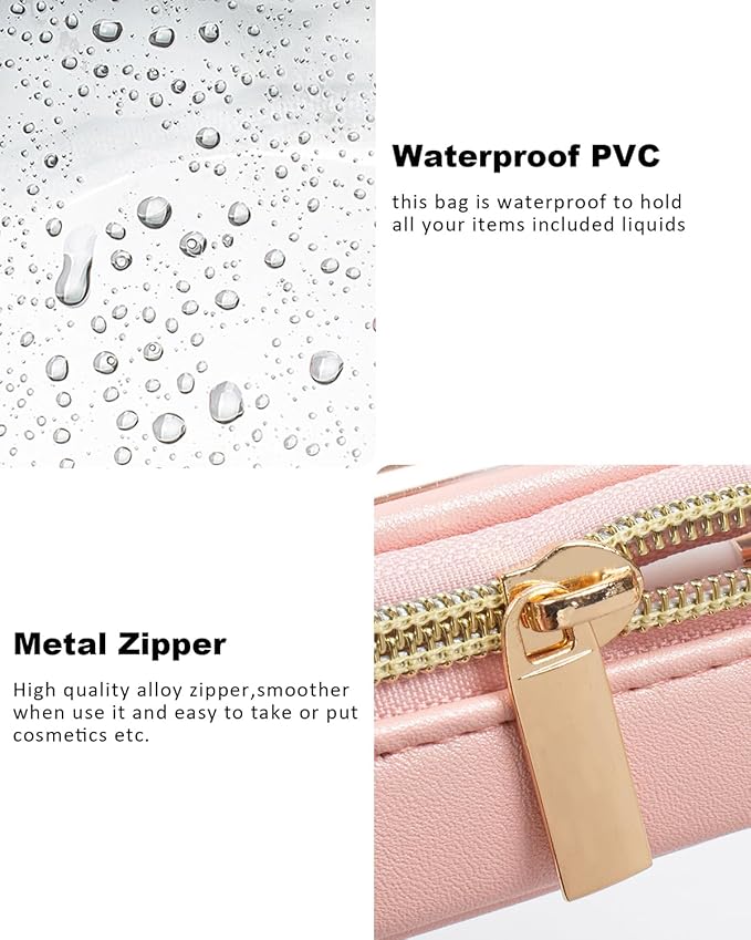 FFpaw Clear Makeup Brush Holder, Travel Makeup Brush Pouch Makeup Brush Bag Organizer Makeup Brush Travel Case with Zipper Waterproof Makeup Travel Case Cosmetic Bag for Women