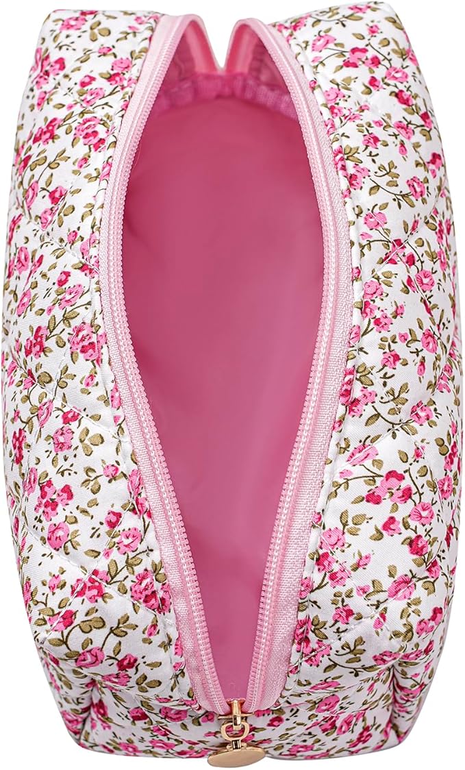 HHQQWZ Makeup Bag Travel Cosmetic Bag for Women Girls, Zipper Make Up Pouch, Floral Flowers Toiletry Organizer Makeup, Portable Storage Cosmetic Travel Cloth Bag (Red-Floral)