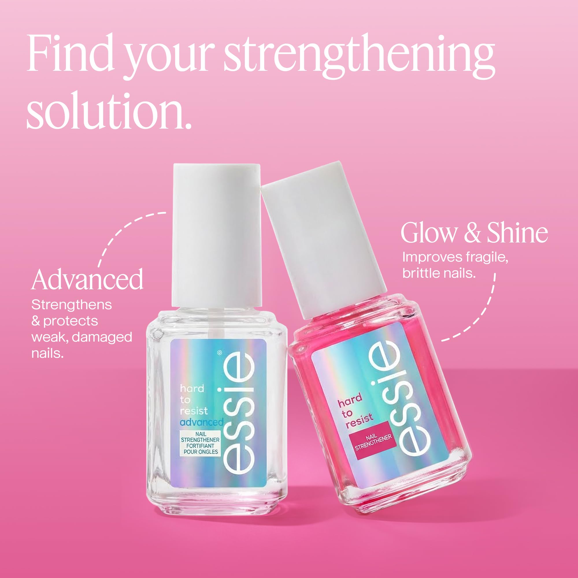 essie Nail Care, 8-Free Vegan, Hard To Resist Nail Strengthener, Glow and Shine, pink tint, 0.46 fl oz