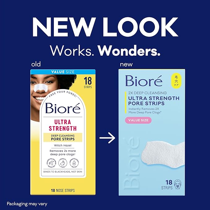 Biore Witch Hazel Ultra Strength Blackhead Remover Pore Strips, 18 ct