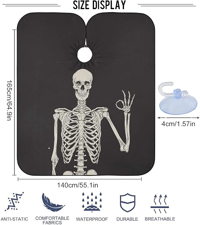 visesunny Barber Cape Human Skeleton OK Polyester Hair Cutting Salon Cape Apron Anti-Static Haircut Water-Resistant Shaving Cloth Beard Shaving Bib Hairdressing Cape