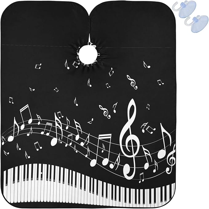 visesunny Barber Cape Abstract Piano Key With Musical Note Polyester Hair Cutting Salon Cape Apron Anti-Static Haircut Shaving Cloth Beard Shaving Bib Hairdressing Cape