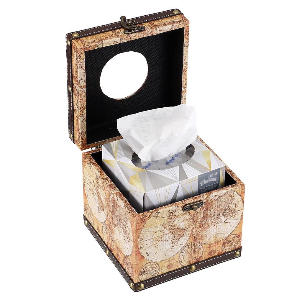 Sumnacon Retro Wood Square Tissue Box Cover - Vintage Cube Tissue Box Holder, Decorative Facial Tissue Holder for Bedroom Bathroom Dresser Night Stand Table Car Store Office Home Decor, Yellow