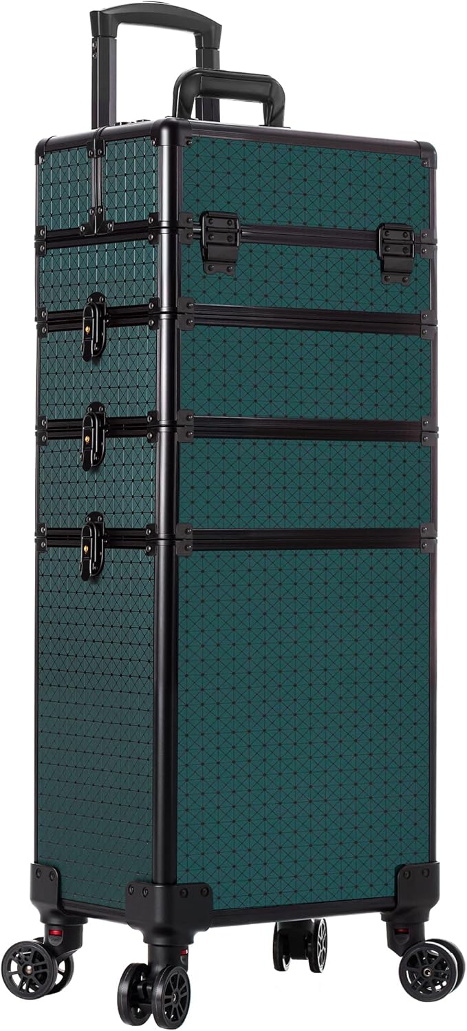 AROUS Rolling Train Makeup Case Cosmetology Case on Wheels, Green