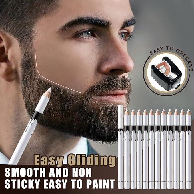 Noerrors 12Pcs White Barber Pencil Set Magic Hairline Pencils for Lineup Beard Shaping Guide Pen with Sharpener Barber Chalk for Men Hair Makeup Design