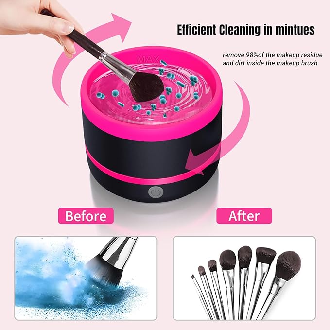 SOGUE Electric Paint Brush Cleaner,Rinser Cup,Brush Rinser for Painting,Makeup Brush Cleaner Machine,Paint Brushes Cleaner Tool,USB Portable Automatic Spin Deep Cleaning for Acrylic Black&Rosy