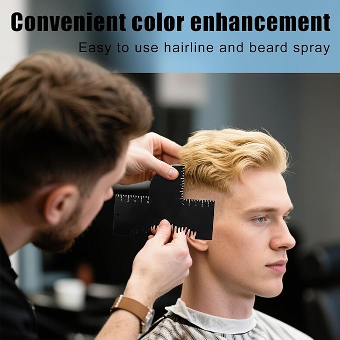 Penitue 2pcs Barber Enhancement Cards with Measurement Indicators, Reusable Hairline & Beard Shaping Tool Color Spray Edge Alignment Tool for Men's Beard & Hair Styling (Black)