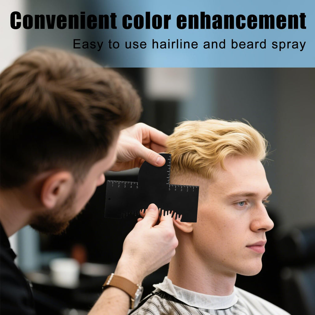 Penitue 2pcs Barber Enhancement Cards with Measurement Indicators, Reusable Hairline & Beard Shaping Tool Color Spray Edge Alignment Tool for Men's Beard & Hair Styling (Black)