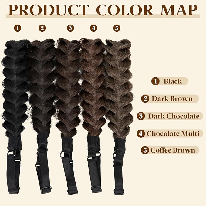 CJL HAIR 2PCs Braided Headbands Hair Piece for Women Synthetic Hair Hoops Head Bands Handmade Braid Hairband Accessories Elastic Stretch Headwrap Chocolate Multi