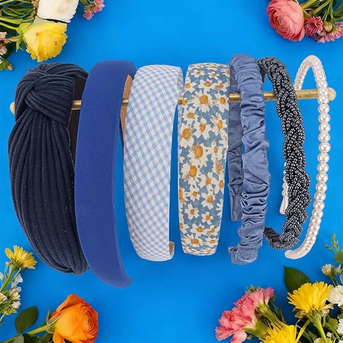 AHONEY 7 Pack Navy Blue Headbands for Girls Women Dark Blue Soccer Headbands Trendy Non Slip Hairbands Cute Hair Accessories Multi-style Preppy Headband Pack Diademas Para Mujer